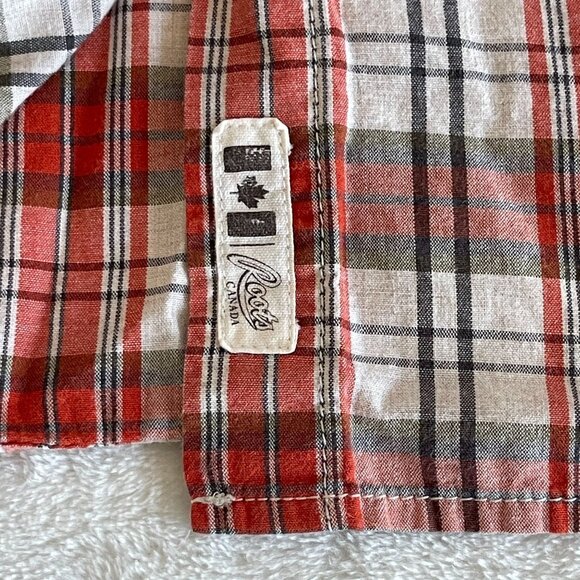 Roots Canada Womens Red Plaid Button-Up Shirt Large 100% Cotton Long Sleeve - Picture 7 of 9